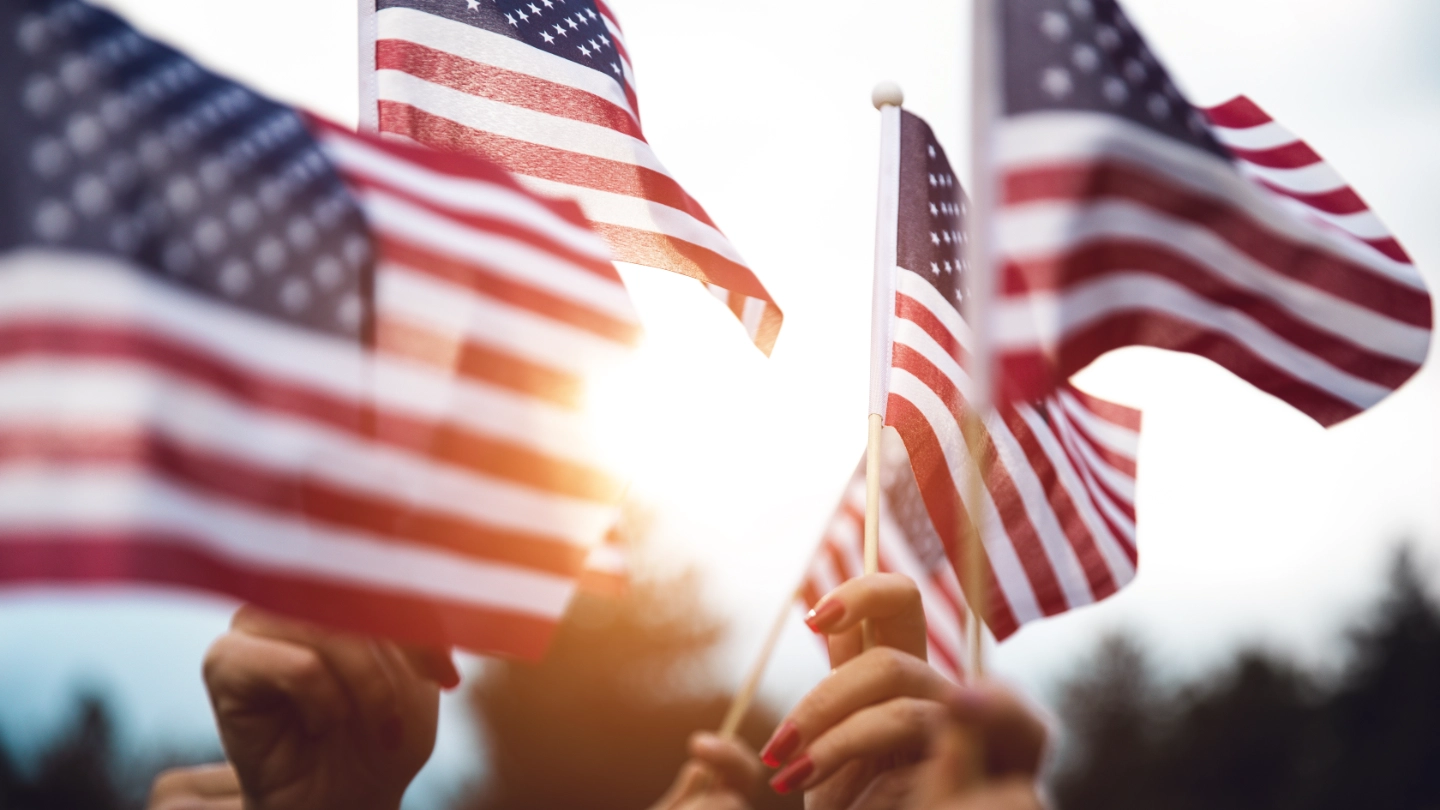 hands holding USA flags image